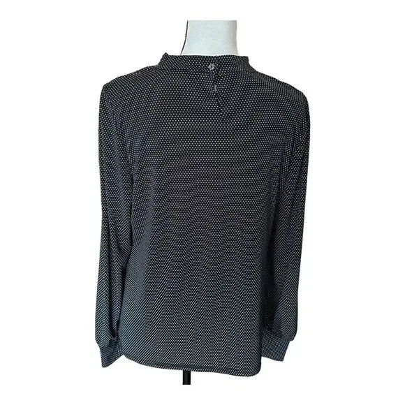Adrianna Papell Ruffle‎ Neck  Top Women's Size L Large Pindot Black White - Picture 6 of 14